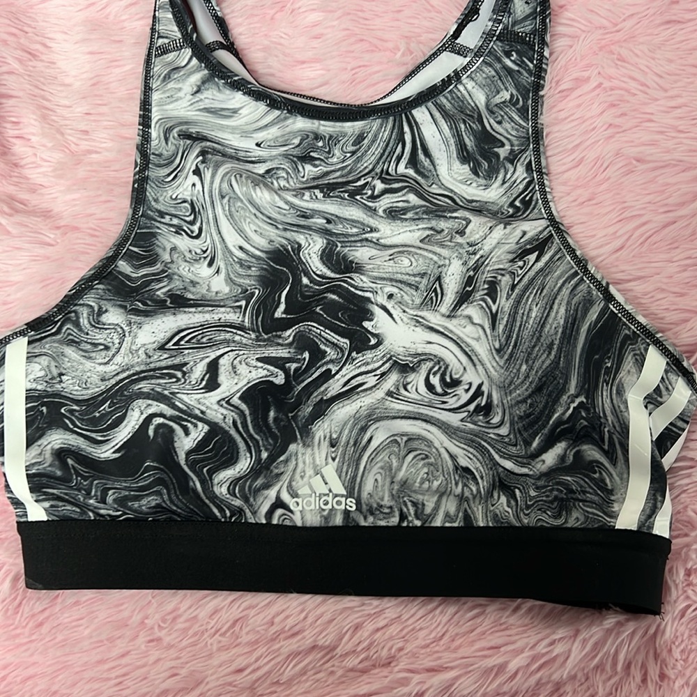 Adidas Hyperglam Aeroready Sports Bra Marble Print Yoga Black White L